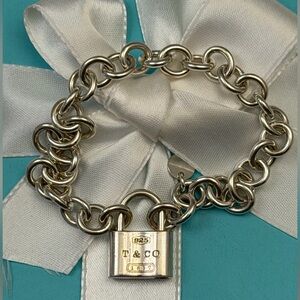 Authentic Tiffany & Co. 1837 Lock 925 Sterling Silver Chain Bracelet 7 inches